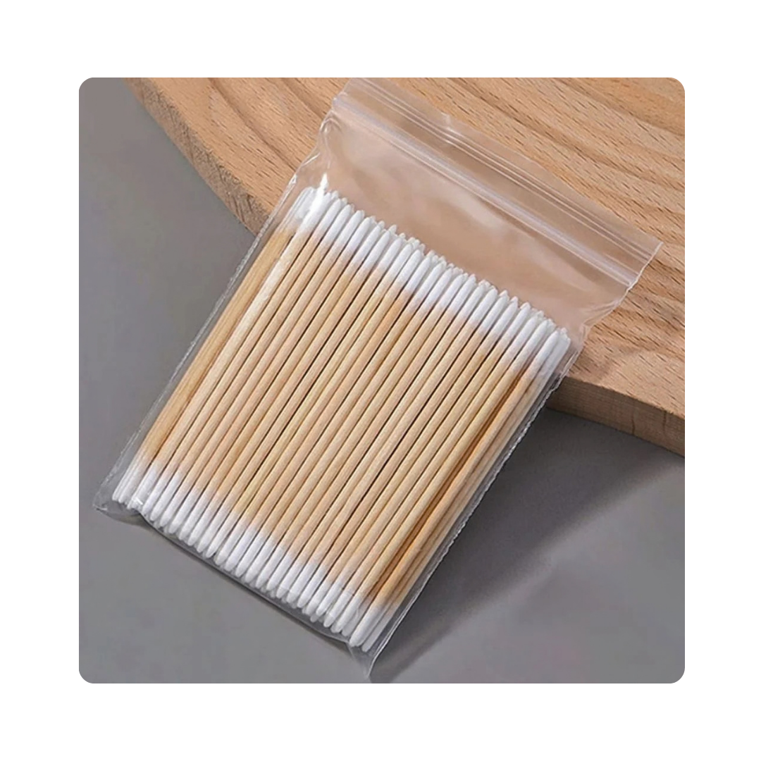 Double Head Pointed Tip Cotton Swabs 100pcs White