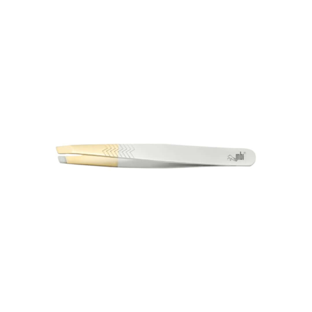 MBI-401-2 Eyebrow Tweezer Gold Slanted Tip Size 4″