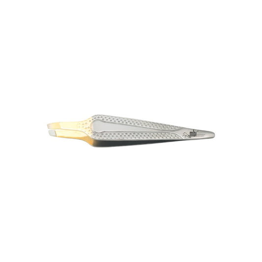 MBI Eyebrow Tweezer Slanted Gold Tip with Titanium Finished Handle Size 3.5 #MBI414