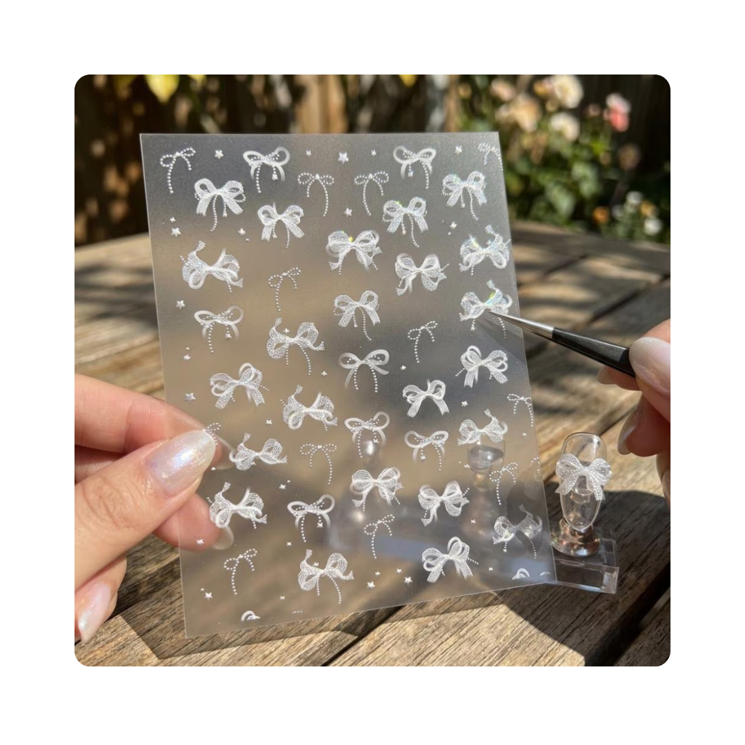 Nail Art Sticker Pearl Bowtie White