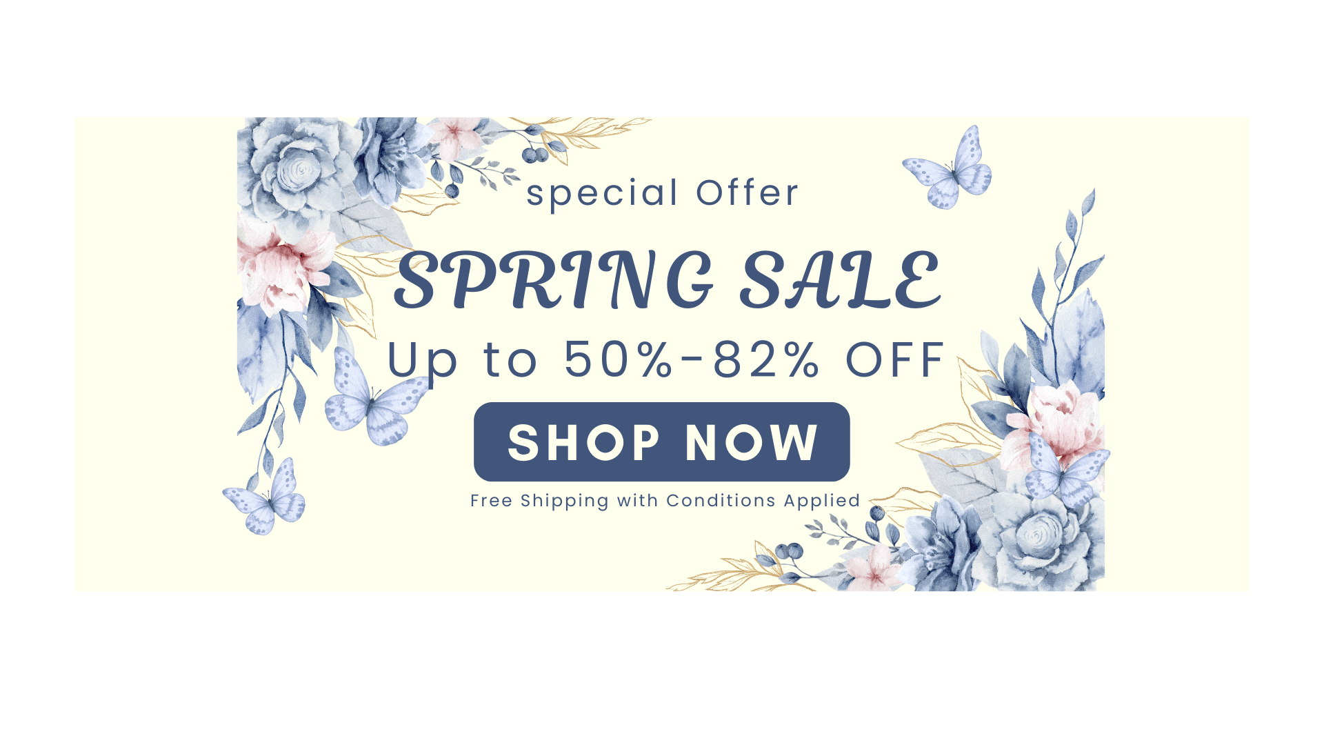 Spring sale banner with floral designs and text on a light background