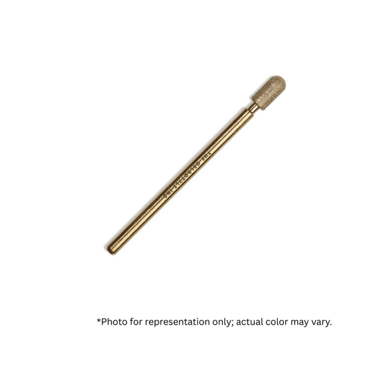 Gold-colored nail drill bit on a white background