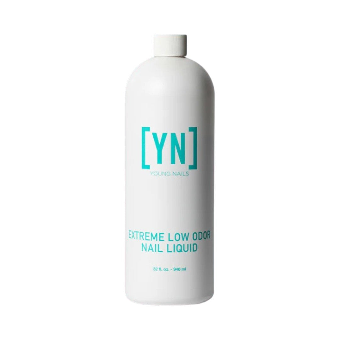 White bottle of extreme low odor nail liquid with 'YN' branding on a white background