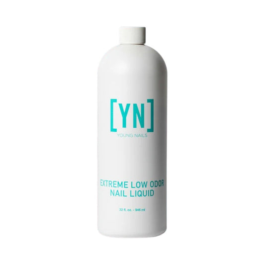 White bottle of extreme low odor nail liquid with 'YN' branding on a white background